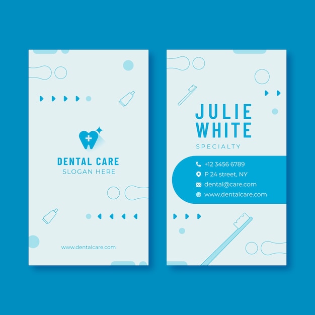 Free vector flat dental clinic double-sided vertical business card template