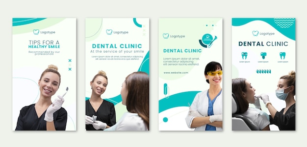 Free vector flat dental clinic instagram stories collection