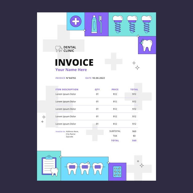flat dental clinic invoice template