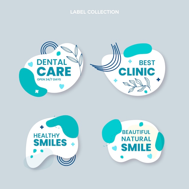 Free vector flat dental clinic labels collection