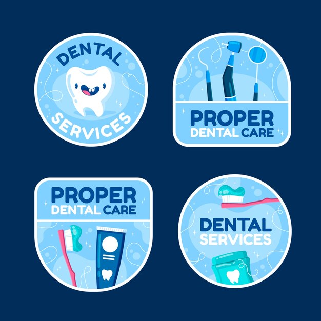 flat dental clinic labels collection