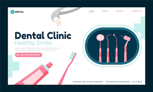 Flat dental clinic landing page template