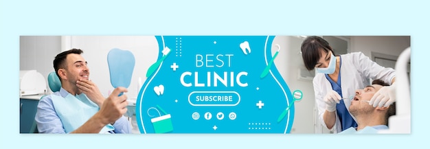 Бесплатное векторное изображение Плоская стоматологическая клиника twitch баннер