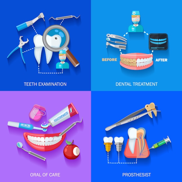 Free vector flat dentist elements set