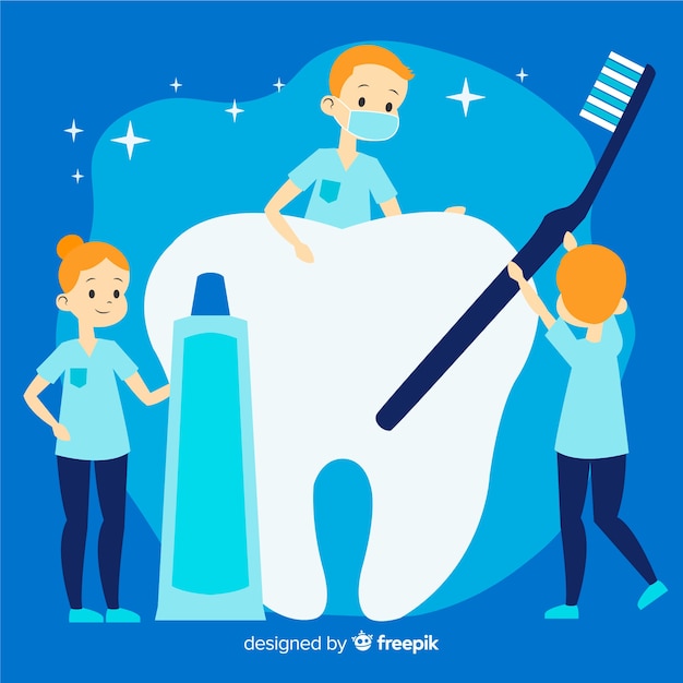 Flat dentist taking care of a tooth background