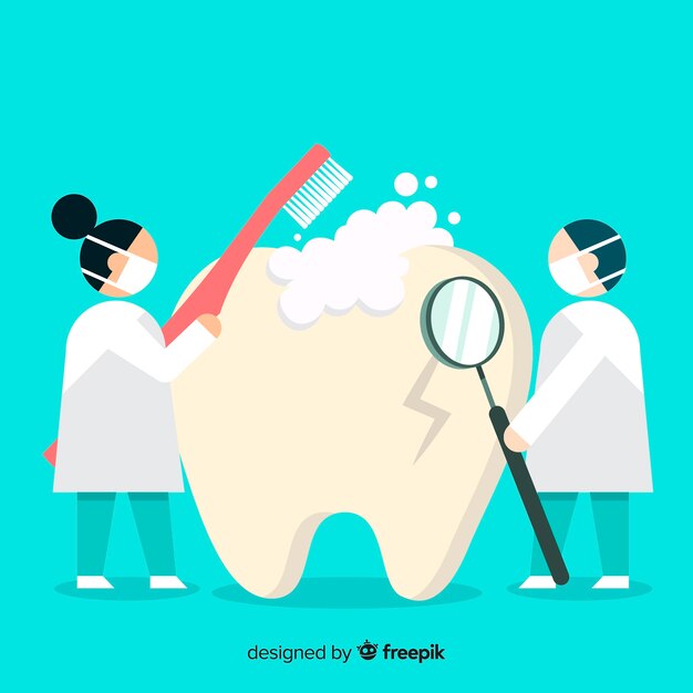 Плоский стоматолог, заботясь о зубном фоне