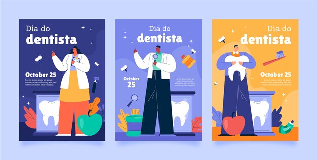 Vettore gratuito collezione di carte giornaliere per dentisti piatti