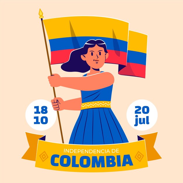 Flat design 20 de julio illustration with woman holding flag