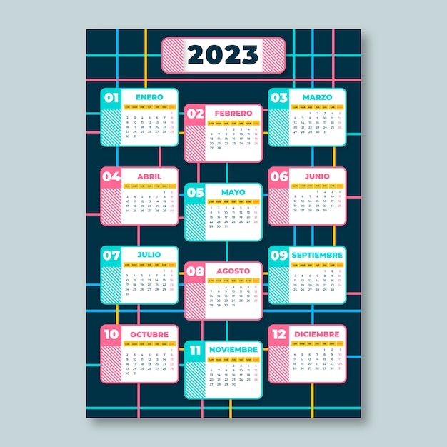 Calendario geometrico 2023 design piatto