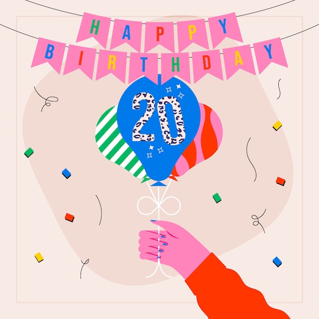 Flat design 20th anniversary card