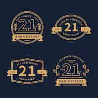 Free vector flat design 21 anniversary badges collection