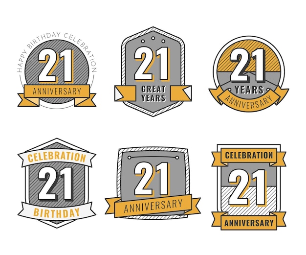 Free vector flat design 21 anniversary badges collection