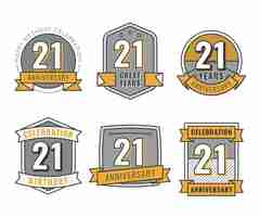 Free vector flat design 21 anniversary badges collection