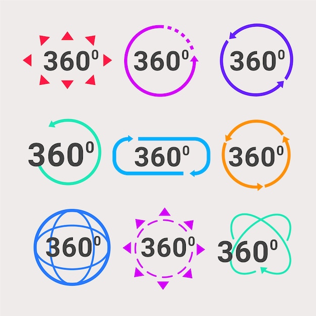 Flat design 360 degrees icon collection