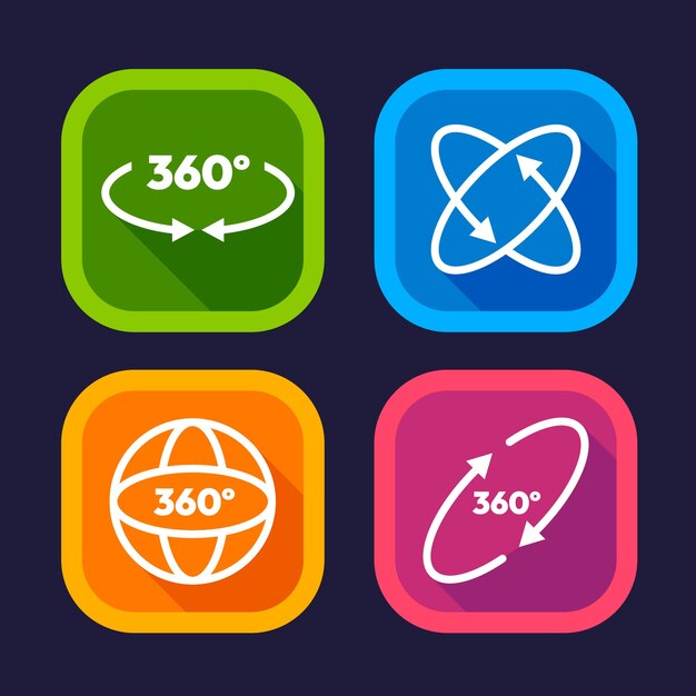 Design piatto collezione di icone a 360 gradi