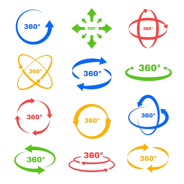 Flat design 360 degrees label collection