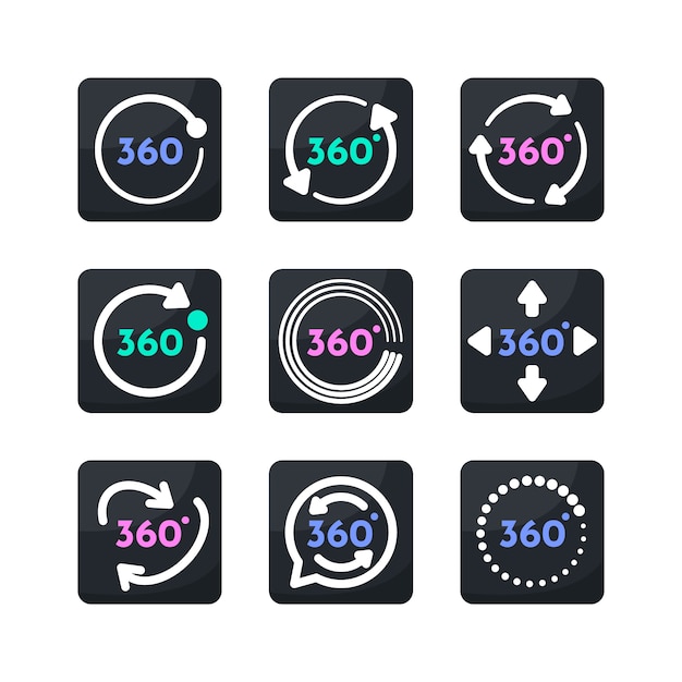 Flat design 360 degrees label collection