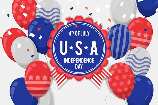 Flat design 4th of july balloon background