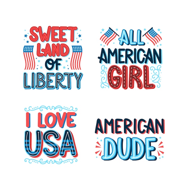 Flat design 4th of july lettering