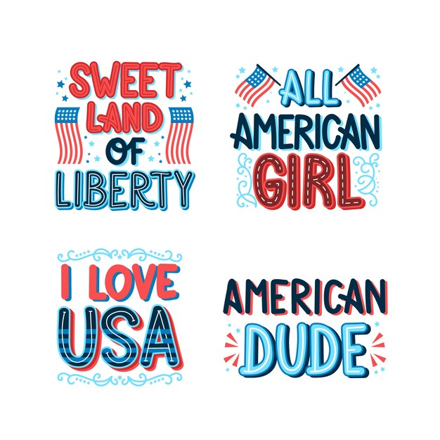 Flat design 4th of july lettering