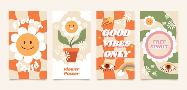 Free vector flat design 70s style instagram stories