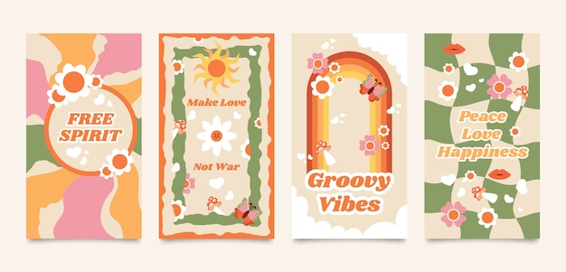 Free vector flat design 70s style instagram stories