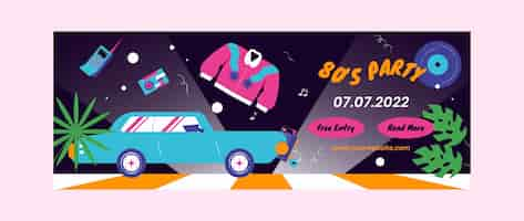 Free vector flat design 80s party facebook cover