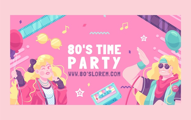 Free vector flat design 80s party facebook post