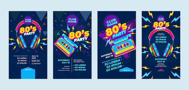 Flat design 80s party instagram stories