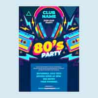 Free vector flat design 80s party invitation template