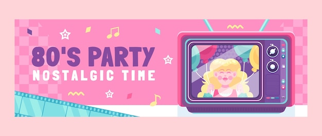 Free vector flat design 80s party twitter header