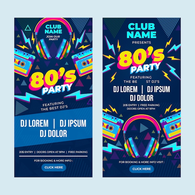 Flat design 80s party vertical banner