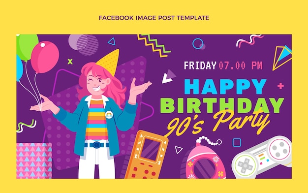 Flat design 90s birthday facebook post