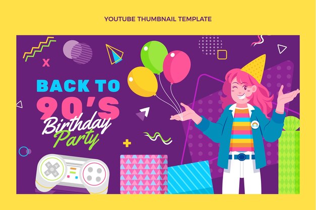 Flat design 90s birthday youtube thumbnail