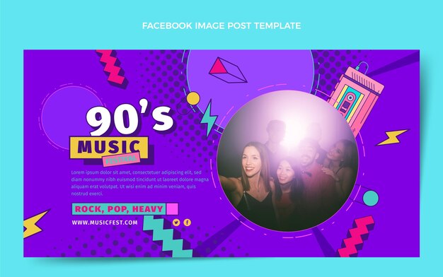 평면 디자인 90년대 음악 축제 페이스북 포스트