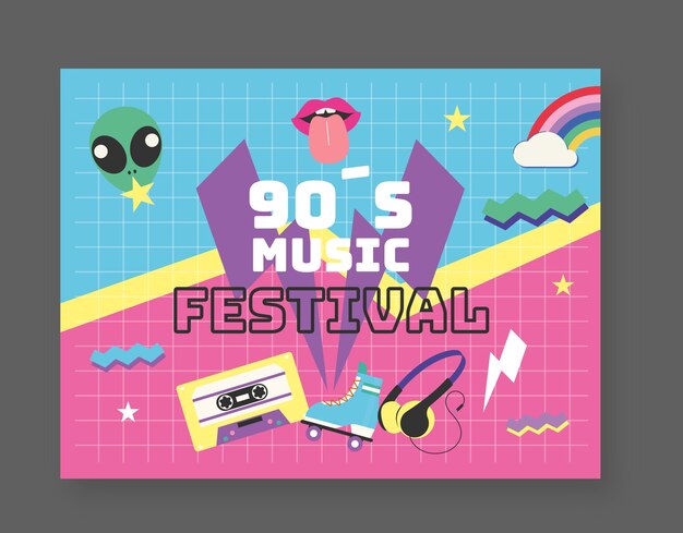 Flat design 90s music festival photocall