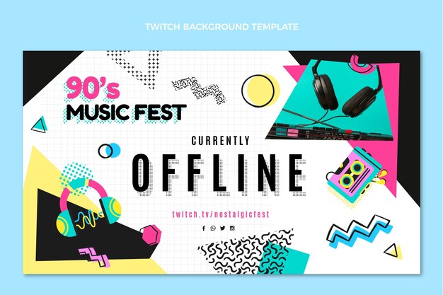 Flat Design 90s Music Festival Twitch Background