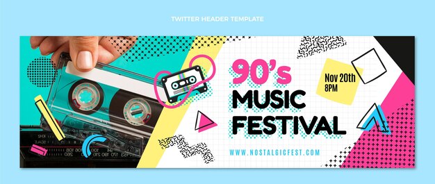 Flat design 90s music festival twitter header