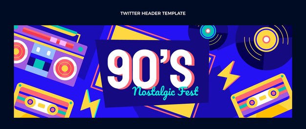 Flat design 90s music festival twitter header