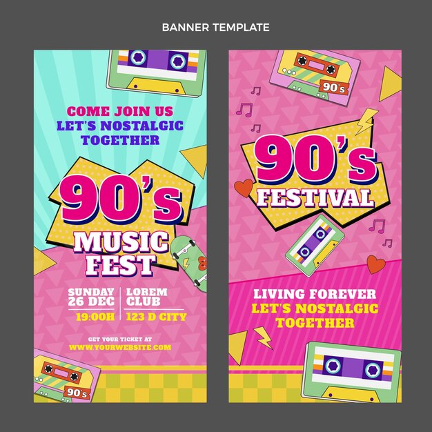 Flat design 90s music festival vertical banners