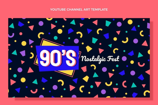 Free vector flat design 90s music festival youtube channel