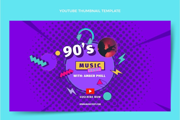 Free vector flat design 90s music festival youtube thumbnail