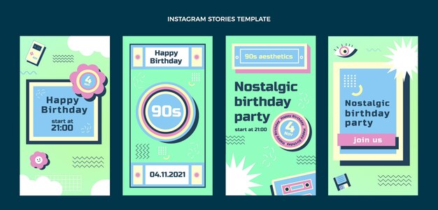Flat design 90s nostalgic birthday instagram stories
