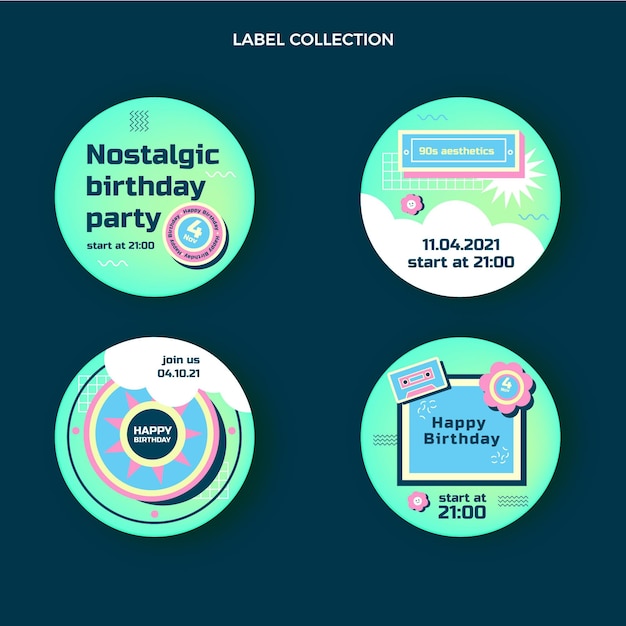 Free vector flat design 90s nostalgic birthday labels