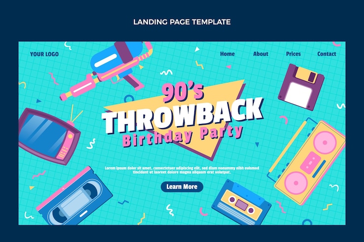 Free Vector flat design 90s nostalgic birthday landing page
