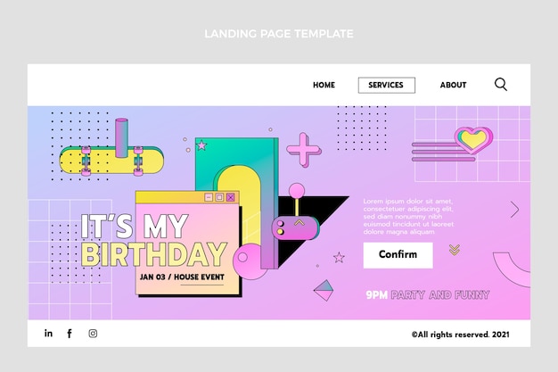 Free vector flat design 90s nostalgic birthday landing page