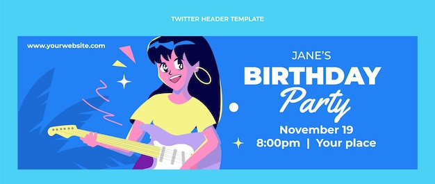 Free vector flat design 90s nostalgic birthday twitter header