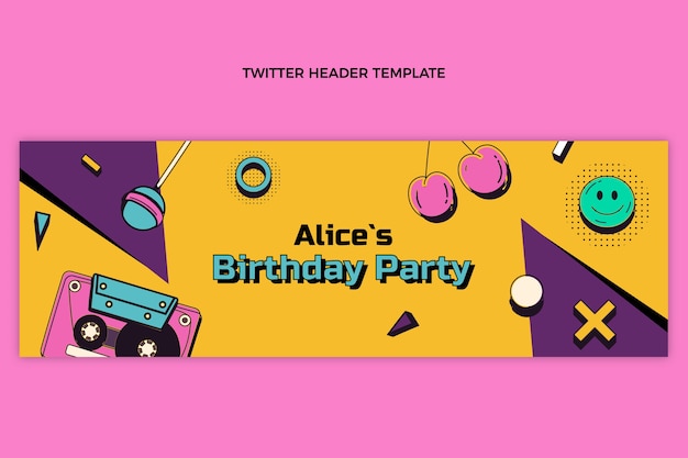 Free vector flat design 90s nostalgic birthday twitter header