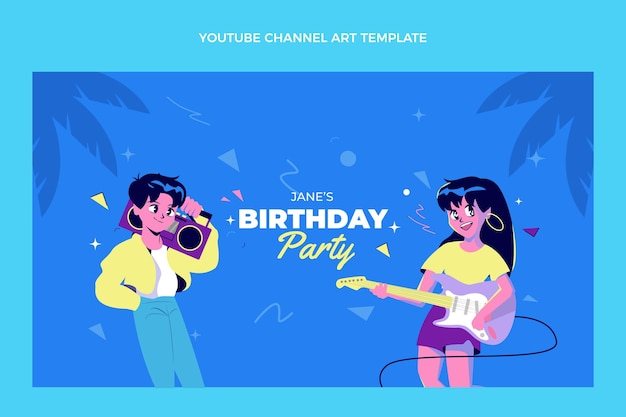 Flat design 90s nostalgic birthday youtube channel art