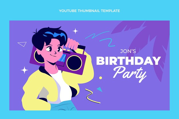 無料ベクター フラットデザイン90年代の懐かしい誕生日youtubeサムネイル